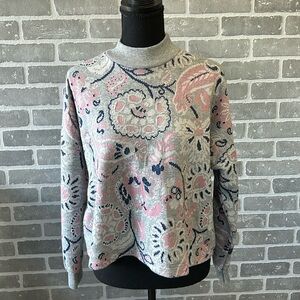 EUC Vintage 80s Season Ticket Pink Grey Purple Paisley Floral Knit Sweatshirt‎